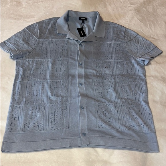 Express Blue Casual Button Down Shirt with Relaxed Fit - Picture 1 of 8